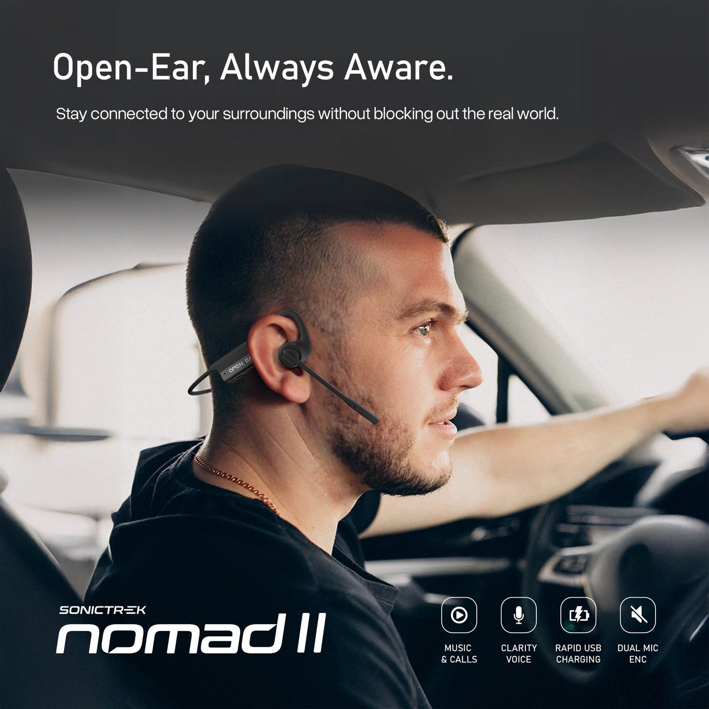 Sonictrek Nomad 2 Wireless Open Ear Headset With Boom Mic For More Productive Work