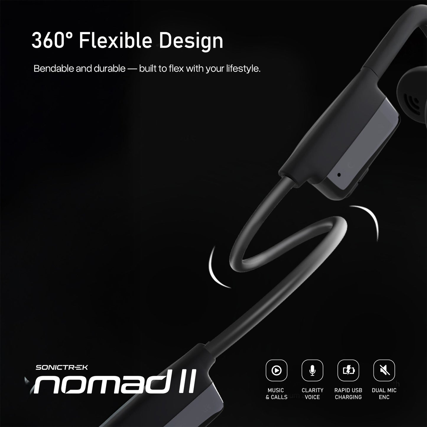 Sonictrek Nomad 2 Wireless Open Ear Headset With Boom Mic For More Productive Work
