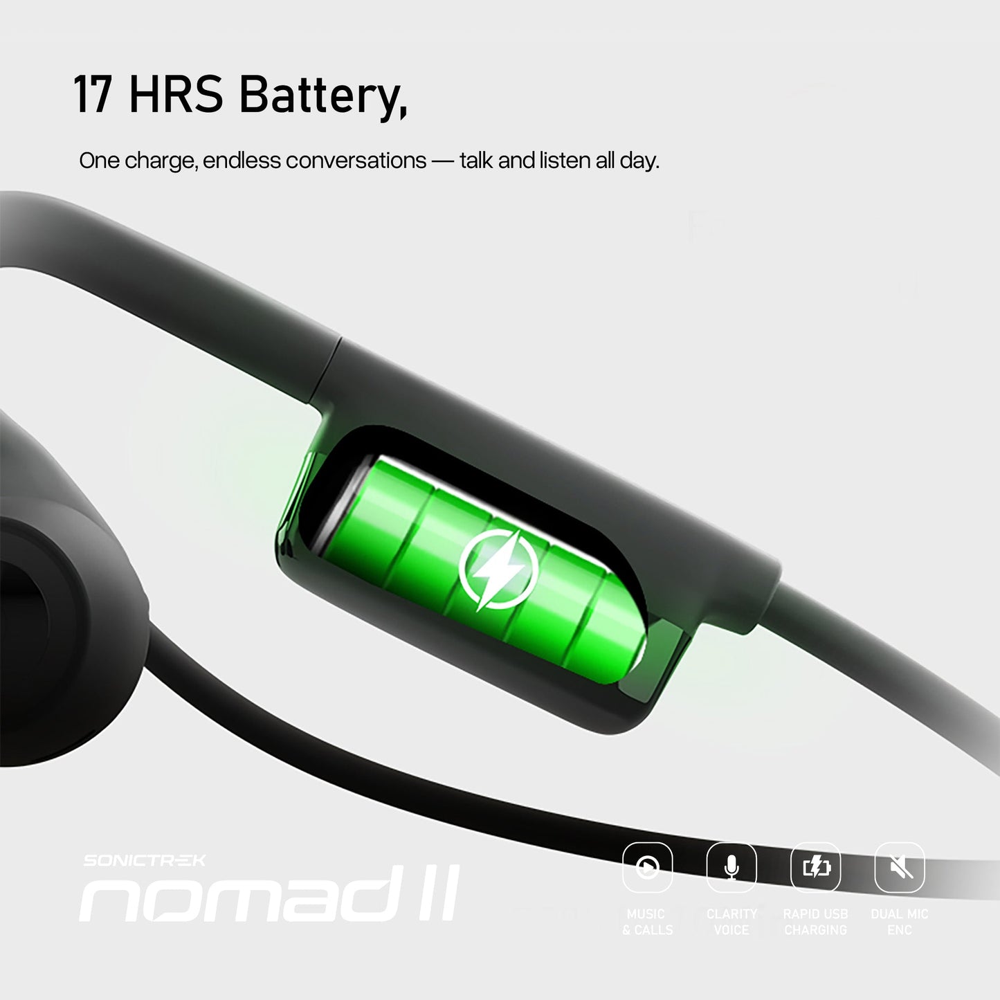 Sonictrek Nomad 2 Wireless Open Ear Headset With Boom Mic For More Productive Work