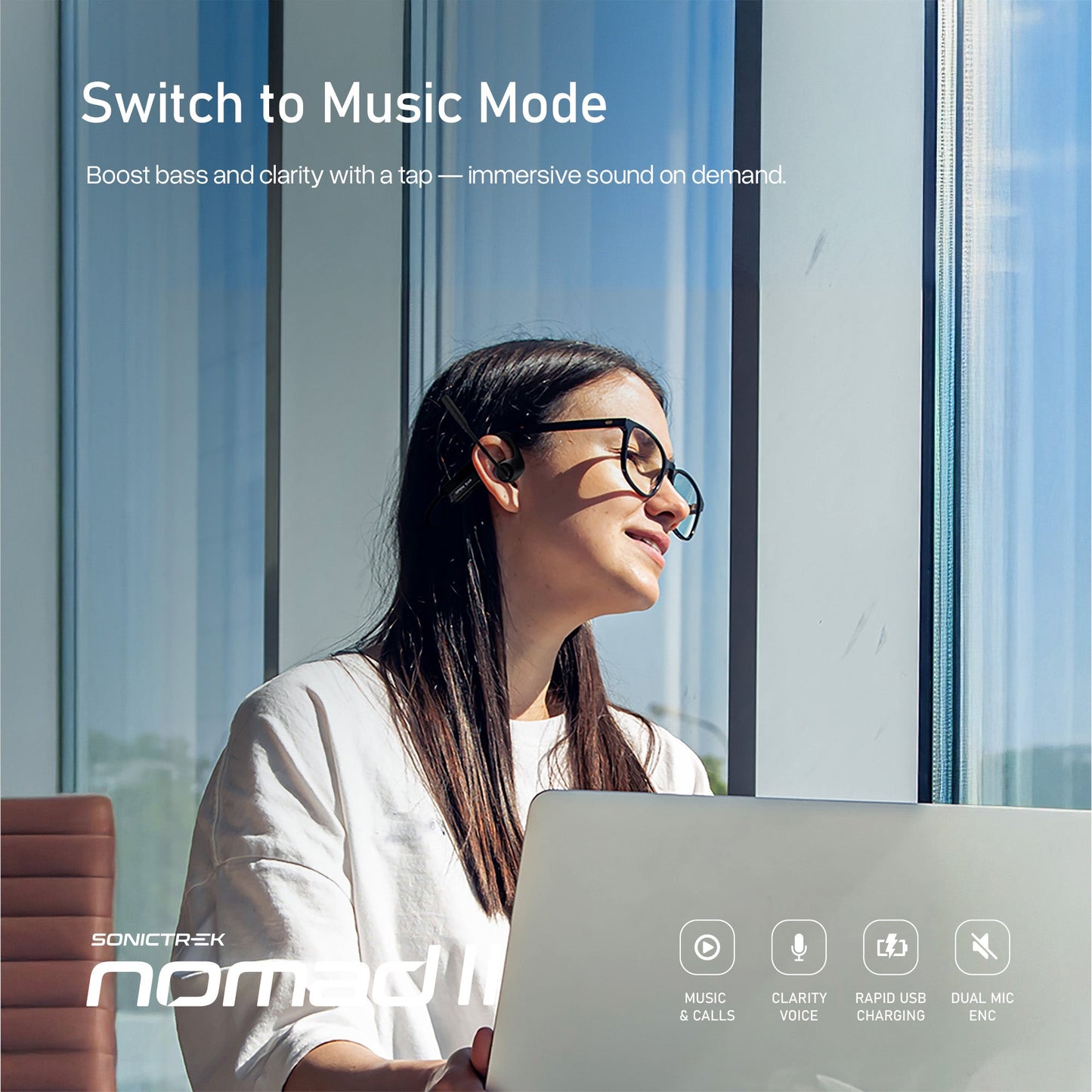 Sonictrek Nomad 2 Wireless Open Ear Headset With Boom Mic For More Productive Work