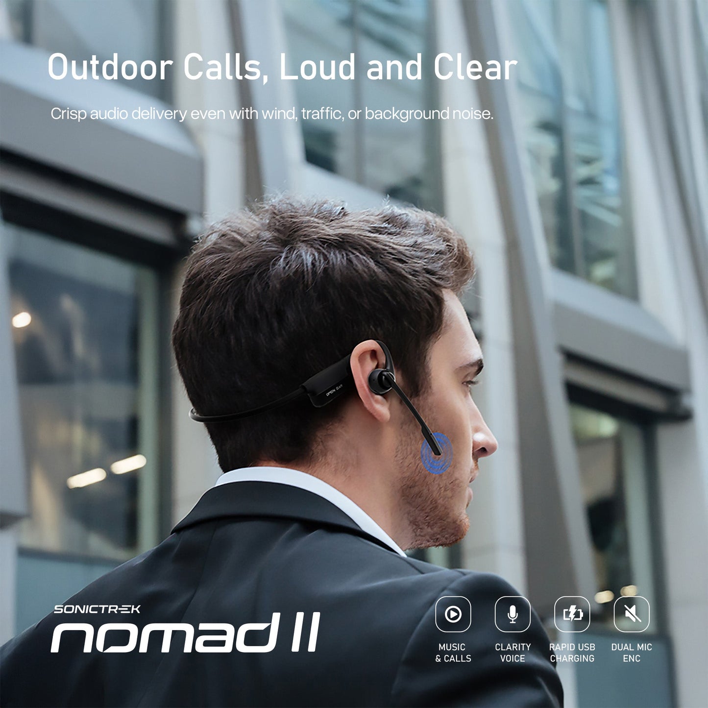 Sonictrek Nomad 2 Wireless Open Ear Headset With Boom Mic For More Productive Work