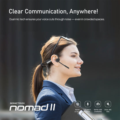 Sonictrek Nomad 2 Wireless Open Ear Headset With Boom Mic For More Productive Work