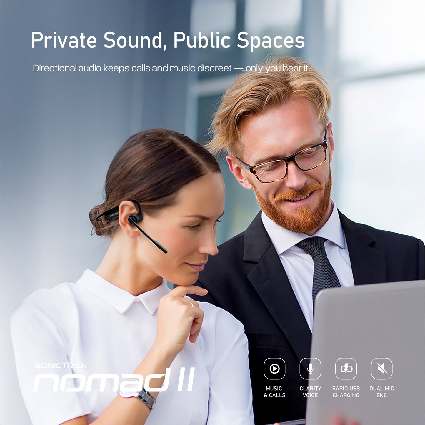 Sonictrek Nomad 2 Wireless Open Ear Headset With Boom Mic For More Productive Work