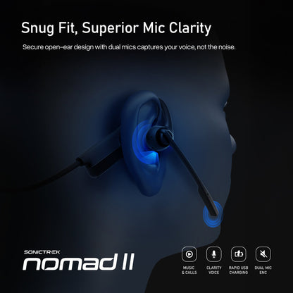 Sonictrek Nomad 2 Wireless Open Ear Headset With Boom Mic For More Productive Work