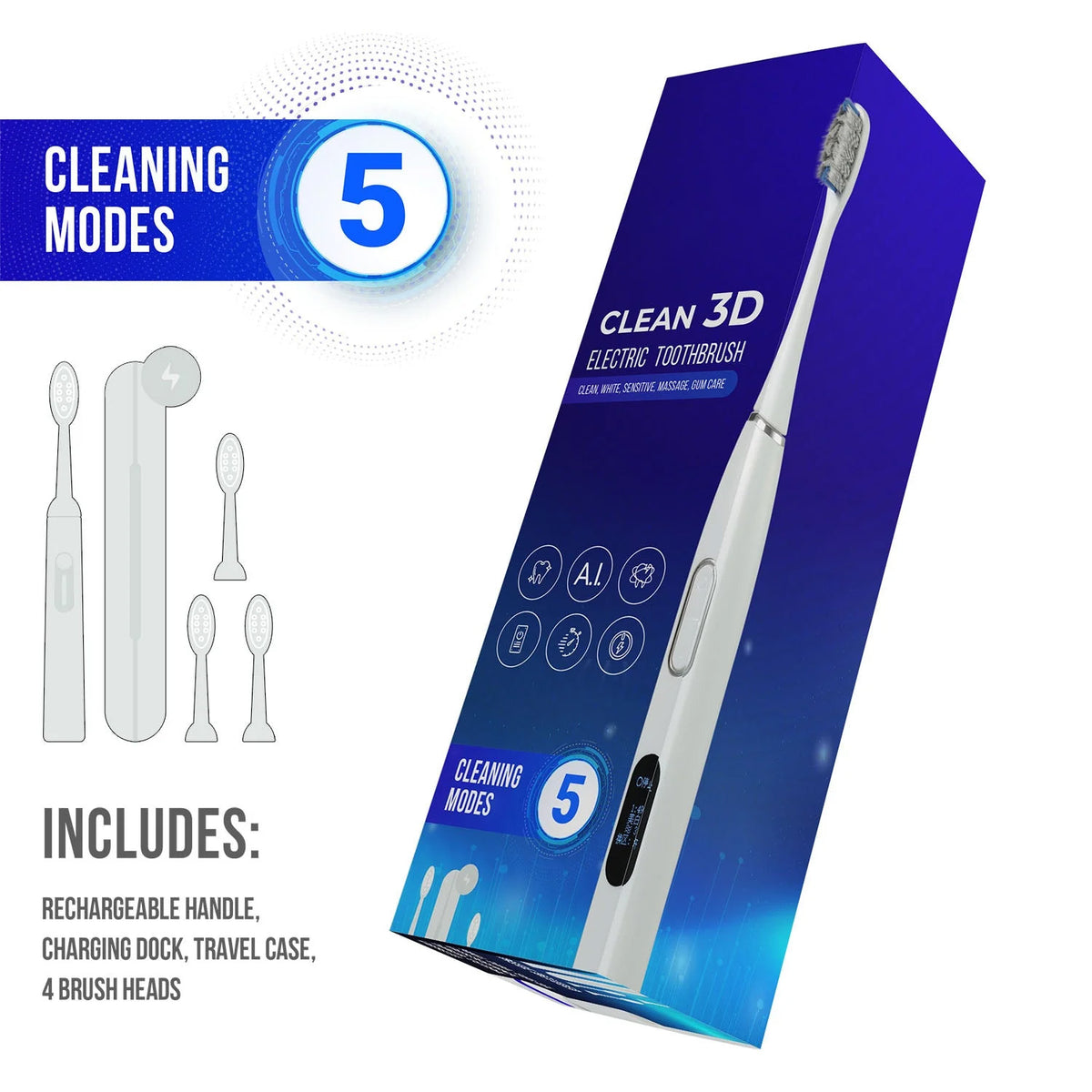 Sonictrek Clean 3D Rechargeable Toothbrush with SmartWhite Technology ...