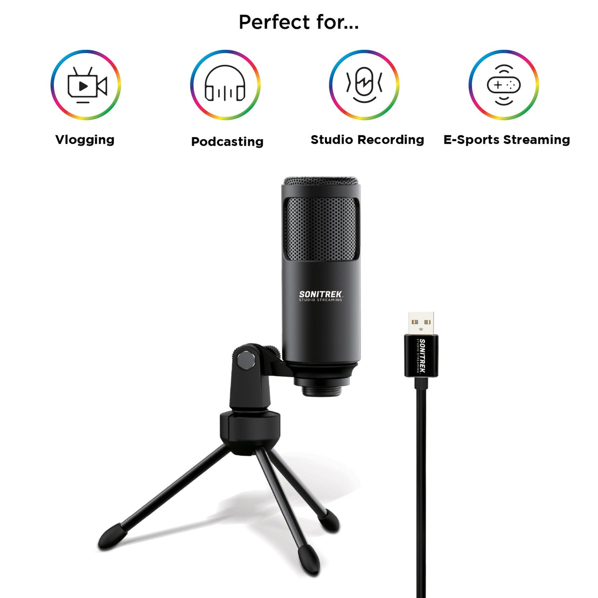 Sonictrek Studio Streaming Podcaster USB Microphone With Desk Tripod detail view 4